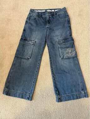 A.LAB Blue Cargo Loose Jeans Womens 10 34x29  Blue Baggy Streetwear Skater Y2K